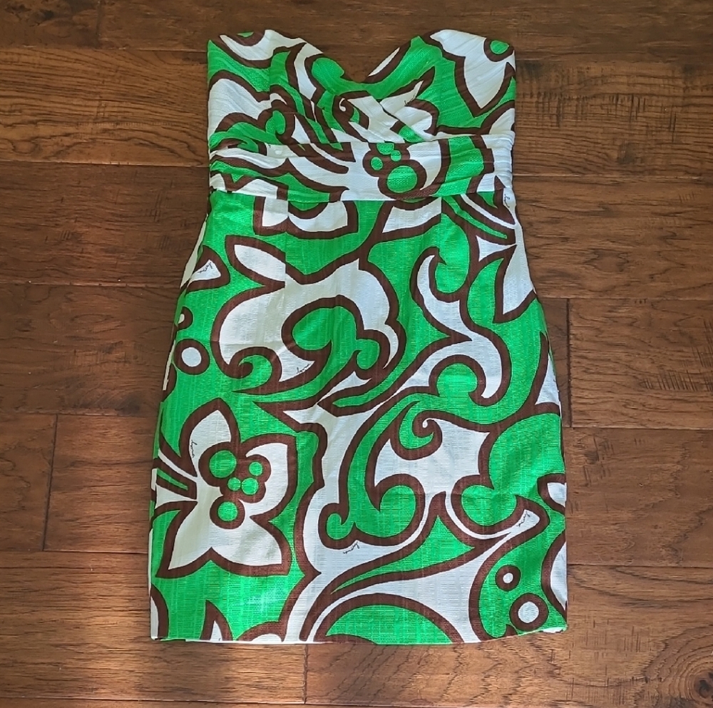 Milly Green and Brown Strapless Dress